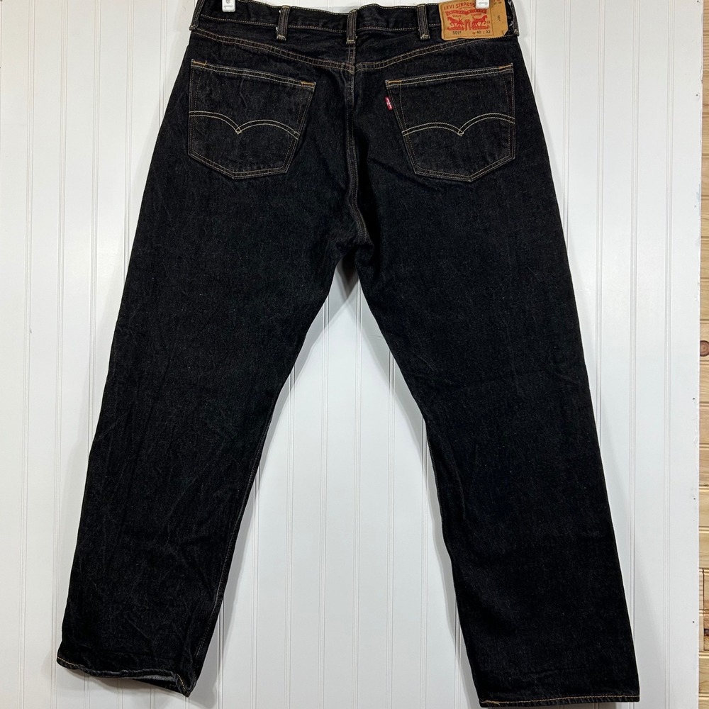 Levis 501 Original Fit Jeans Mens 37x29 Dark Wash Indigo Blue Cotton Button Fly - Picture 2 of 10
